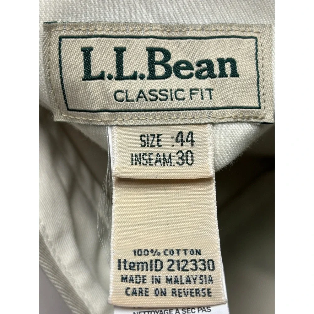 LL Bean Classic Fit Chino Pants Mens 44x28 Stone Khaki Cotton Twill‎ 212330